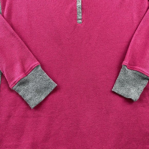 Eddie Bauer Shirt Men XXL 2XL Burgundy Gray Long Sleeve T-Shirt 1/4 Button Up - Picture 2 of 11